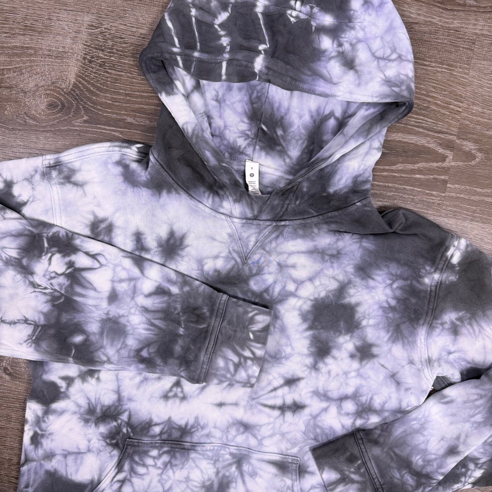 Lululemon All Yours Hoodie Womens 8 Gray Tie Dye Pullover Sweatshirt Clean EUC